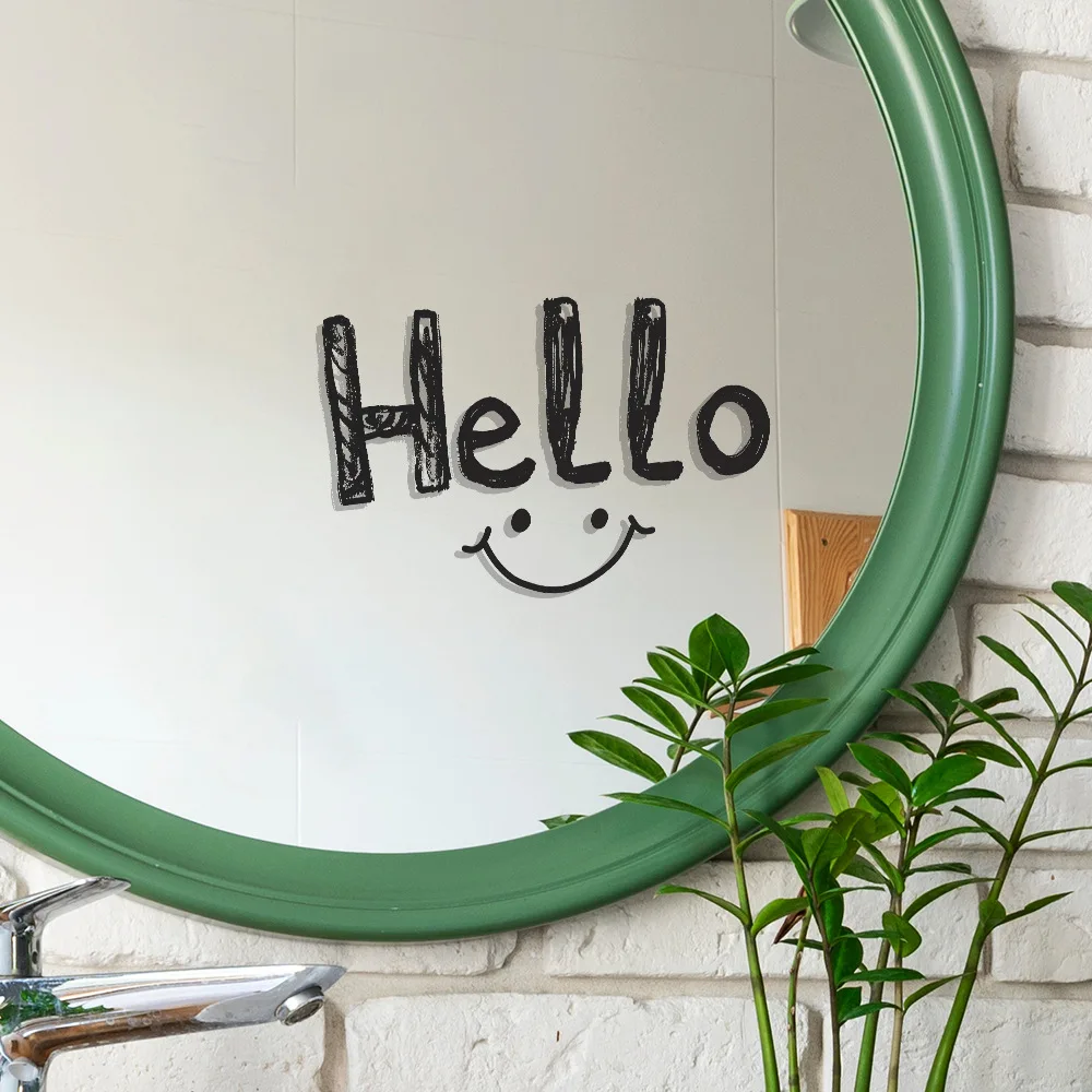 Hello Smiling Face Kids Rooms Wall Stickers Self-Adhesive Mirror Stickers Bedroom Entryway Living Room Porch Home Decorati