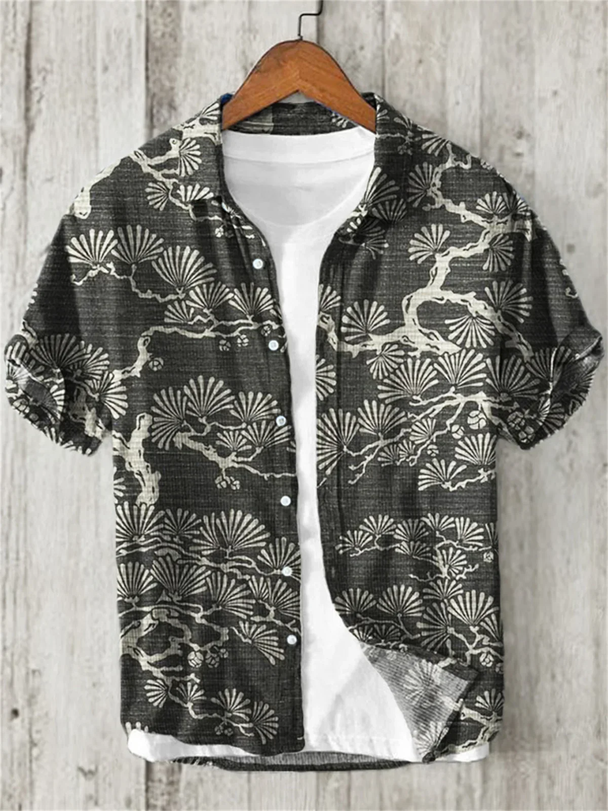 Men's Short Sleeved Lapel Shirt, Hawaiian Beach, Linen, Single Breasted, Casual Vacation Top, Japanese Art, Octopus Print 6