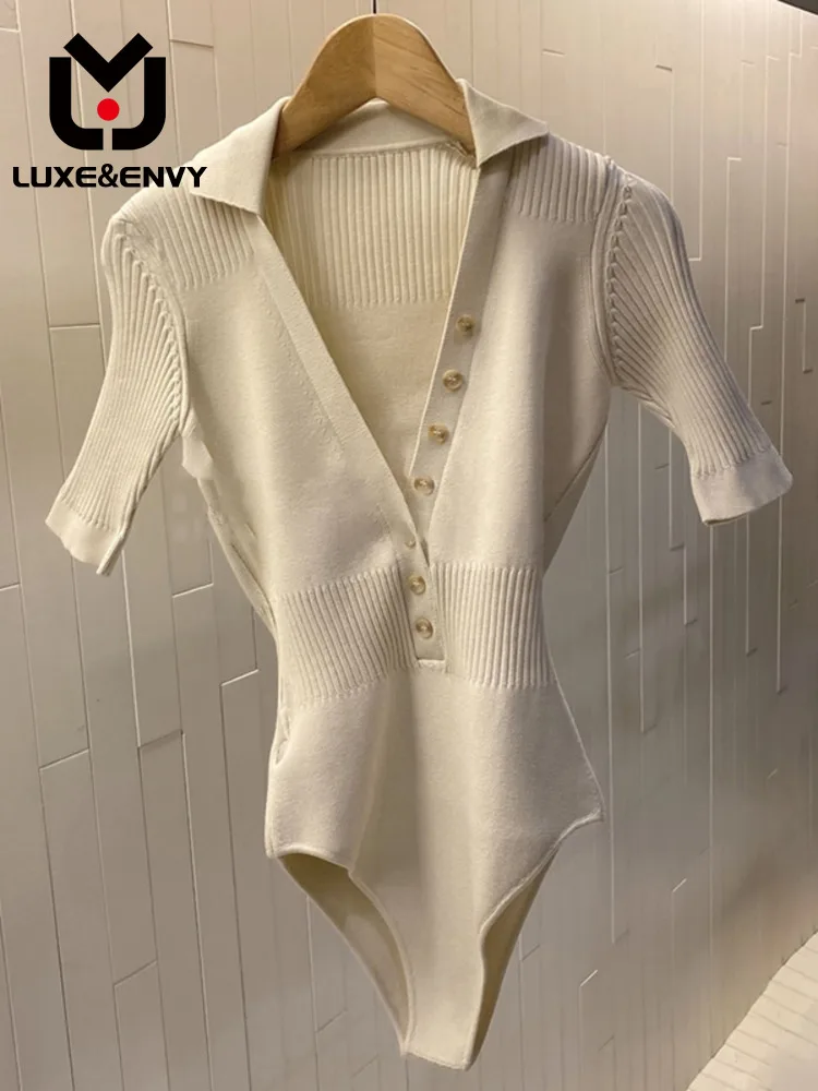 

LUXE&ENVY LUXE&ENVY Spring New Fashionable and Stylish Style Slimming Design Short sleeved Knitwear jumpsuit Top Fashionable