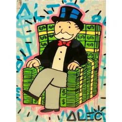 Vibrant Graffiti - Inspired Millionaire Cartoon Canvas Wall Art for Contemporary Home Decor (Green)