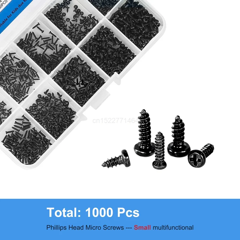 Self Tapping Screw Kit 500/1000pcs/set M1 M1.2 M1.4 M1.7 Mix Pa Phillips Head Micro Screws Round Head Self-tapping Electronic Small Wood Screws Kit
