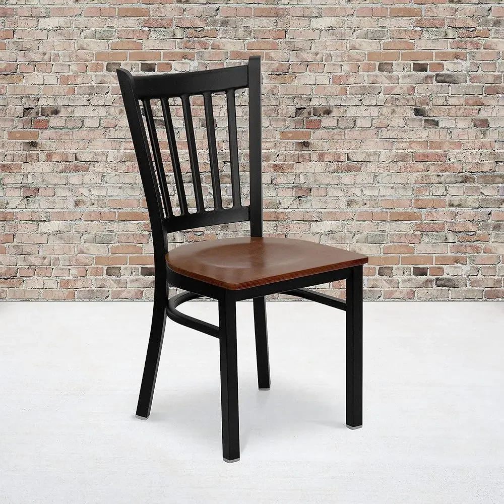 HERCULES Series Black Vertical Back Metal Restaurant Chair Cherry Wood Seat 3