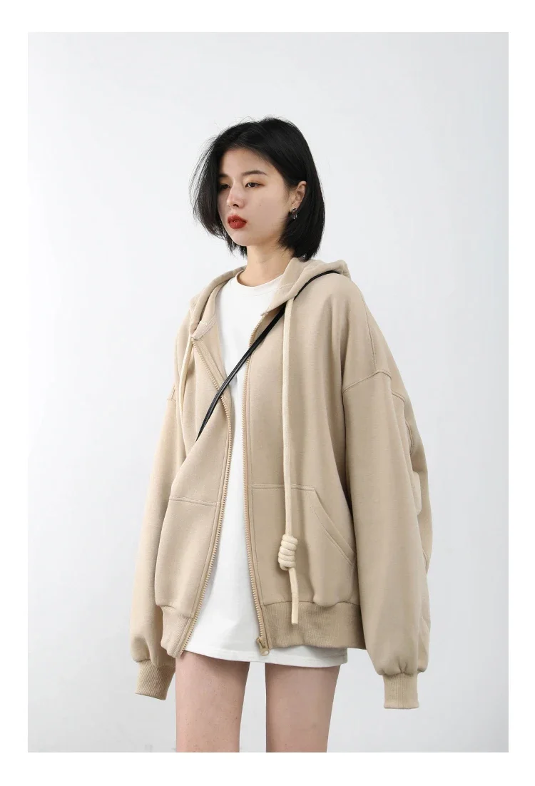 CHIC VEN Women's Hoodies Sweatshirts Casual Solid Loose Drawstring Jackets Korean Female Clothes Streetwear Spring New 2024