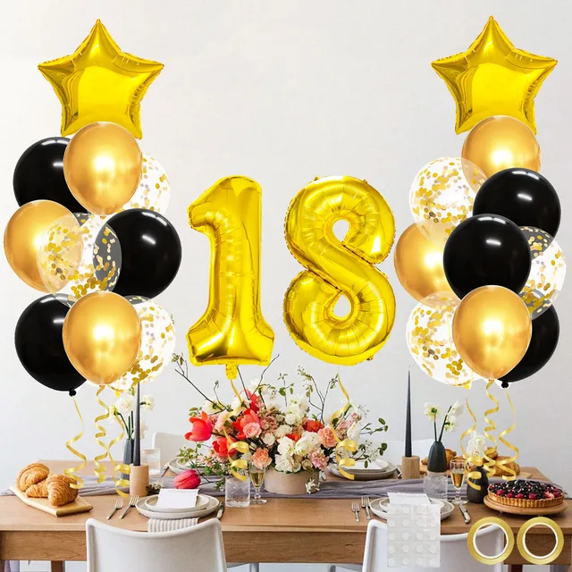 Palloncini 18 Anni Nero E Oro - Decorazioni Compleanno Con Coriandoli - Per Feste E Celebrazioni - Foto 9
