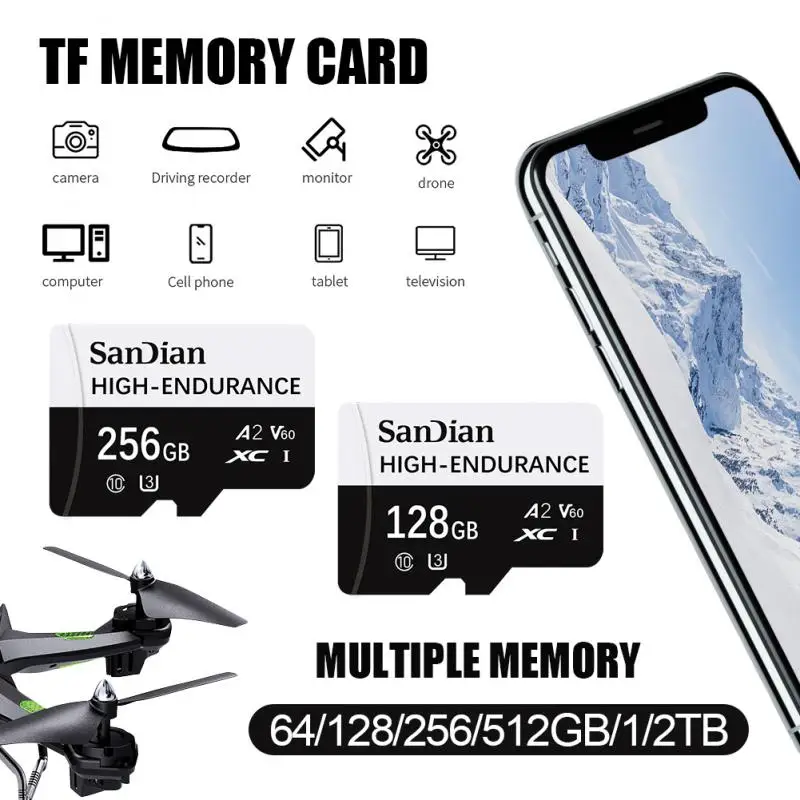 SSD SD Card 32GB 64GB 128GB 256GB 512GB Class10 High Speed Micro TF SD Card Flash Memory For Phone Camera