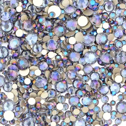 Vibrant Glass Rhinestone Appliques for Nail Art and Crafts - 1400pcs Mixed Sizes and AB Colors (Purple Ghost)