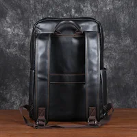Men's Leather Double Shoulder Baothead Layer Cowhide Backpack Large Capacity Travel Bag Leisure School Bag Simple Computer Bag 2