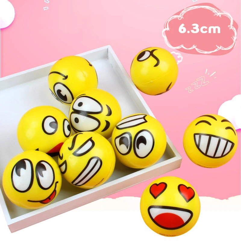 6Pcs/lot 6.3cm Smile Face Foam Ball Squeeze Stress Ball Outdoor Sports Relief Toy Hand Wrist Exercise PU Toy Balls For Children images - 6
