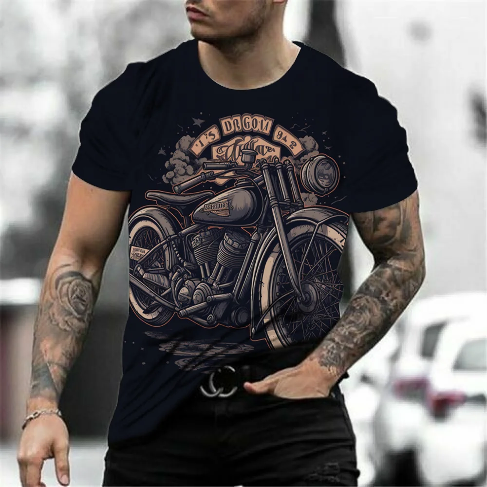 

Motorbike T-Shirt Vintage Men Tees Oversized Top 3DPrinted Tshirts Classic O-neck Short-Sleeved Men's Clothing Casual Streetwear