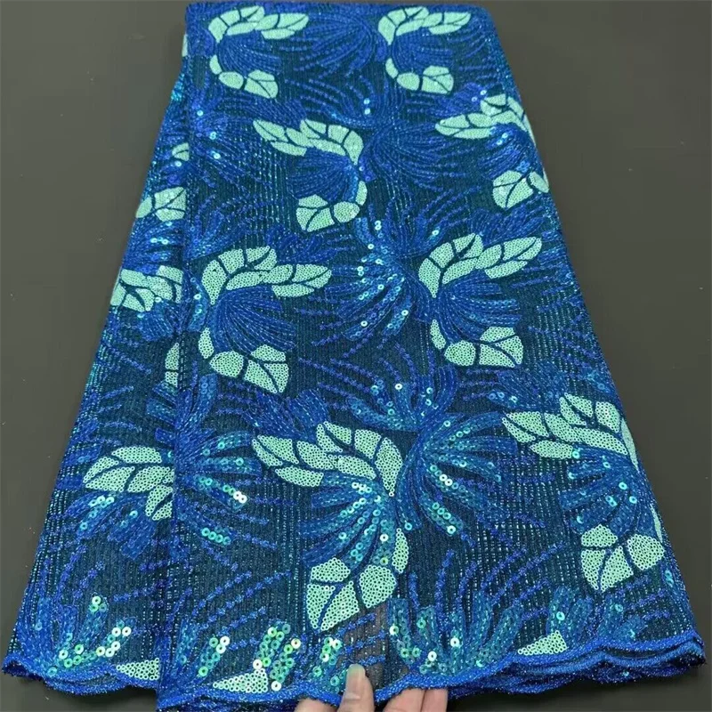 

2024 Blue High Quality French Sequins Lace Fabric African Lace Fabric Nigerian Lace Fabric For Wedding Party Dress Diy Sew