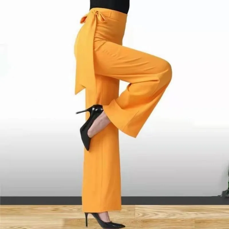 Women Wide-legged Pants Black Dancewear Woman Clothing Straps High Waisted Luxurious Elegant Casual Slim Design Office Lady