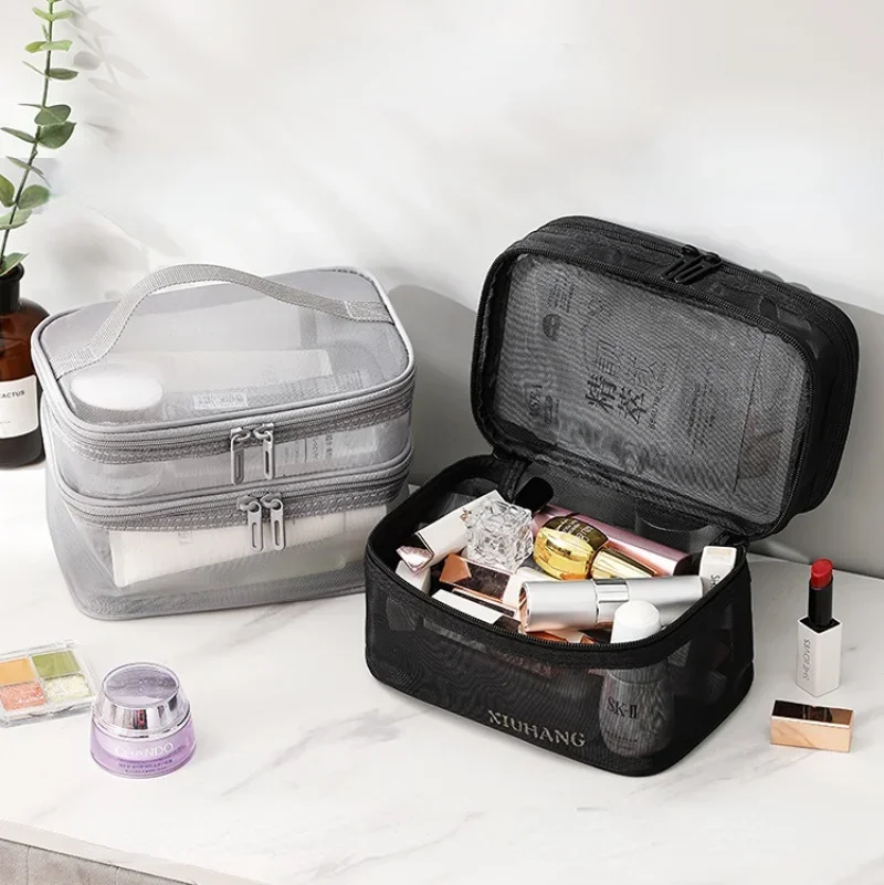 Women's Transparent Mesh Makeup and Toiletry Travel Organizer Bag