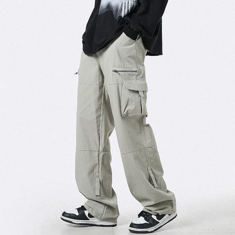 

HOUZHOU Cargo Pants Men Zipper Oversize Wide Leg Trousers Male Streetwear Hip Hop Casual Korean Japanese Pocket Safari Style