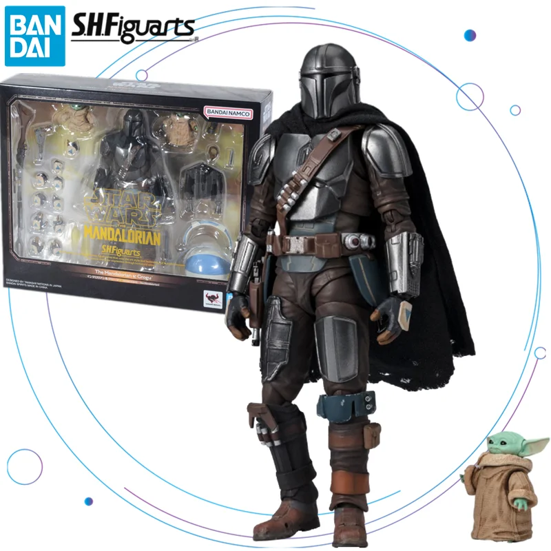 

Original BANDAI SHFiguarts Star Wars The Mandalorian Grogu Mandalorian Darksaber Anime Figure Toys SHF ABS PVC Action Gift