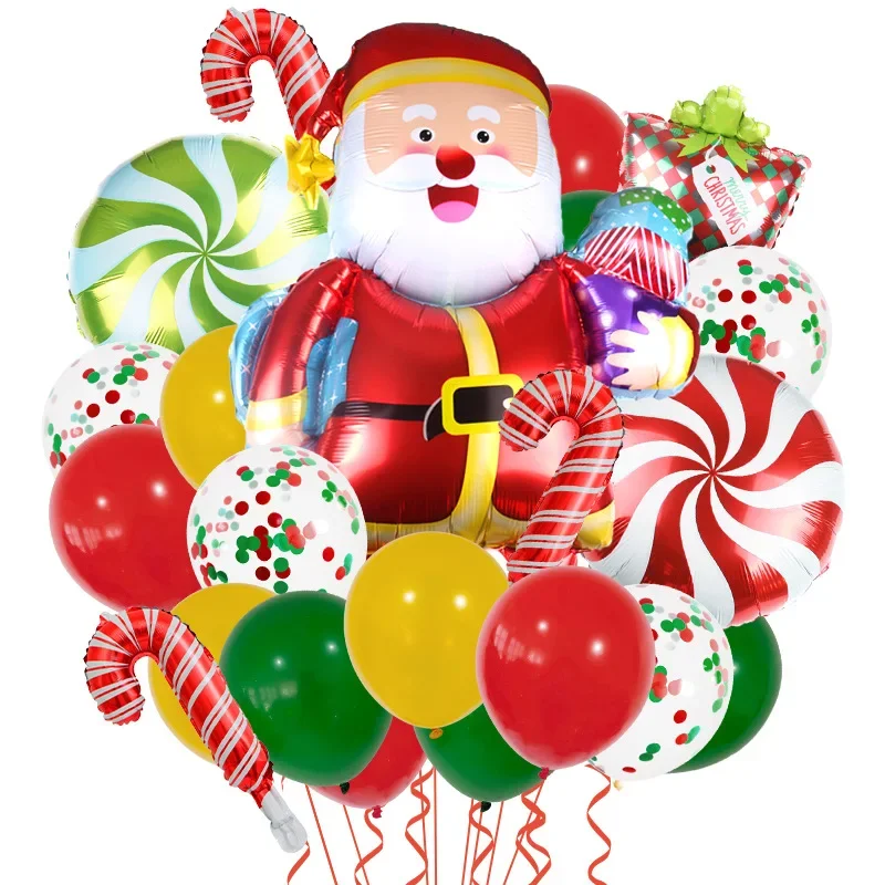 thumbnail image 1 of Juego de globos de látex navideños, muñeco de nieve, bastón de caramelo, película de aluminio, decoración para fiestas, globos de tela con lentejuelas, 1 of 5