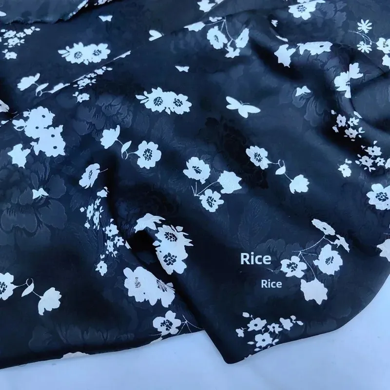 Black White Embroidered Satin Print Fabric for Dresses Cheongsam Traditional Chinese Style Spring Hot Sale Of The Season Fashion