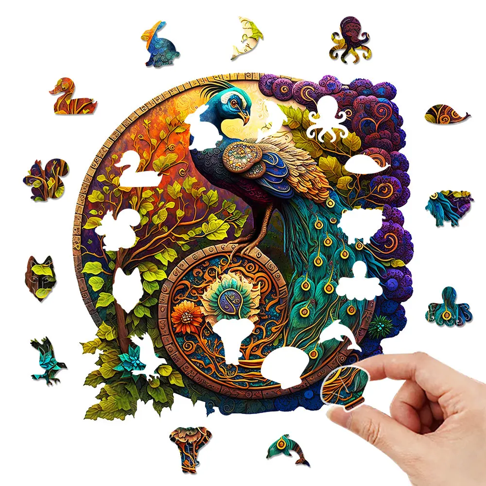 Peacock Disk Wooden Puzzle Personalized 3D Puzzle Adult Children's Gift Education Children's Toy Game