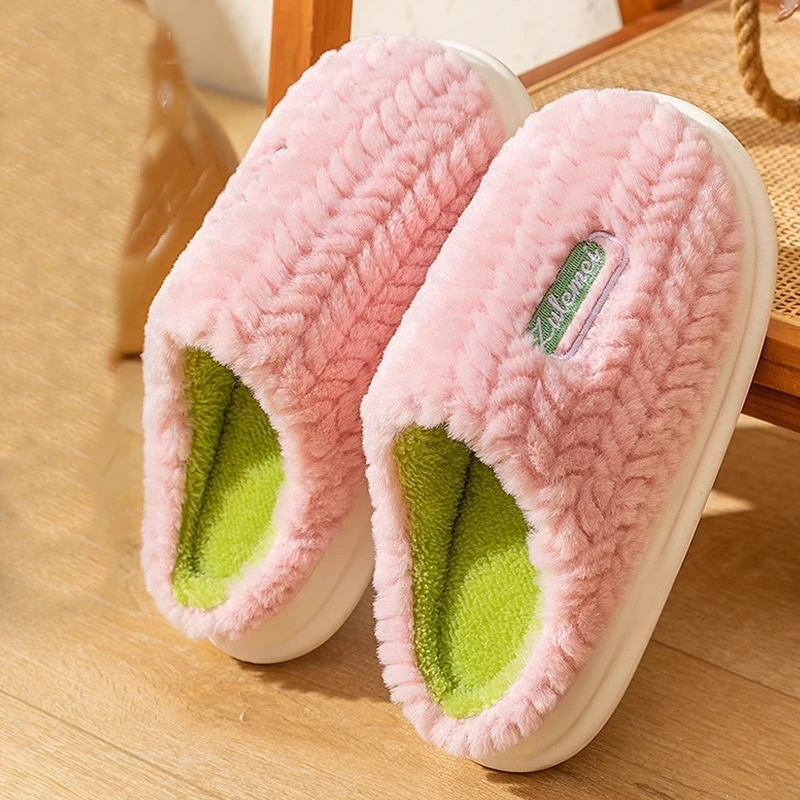 2024 New Cotton Slippers for Women Winter Indoor Home Couple Thick Bottom Warm Home Plush Slippers for Men 4