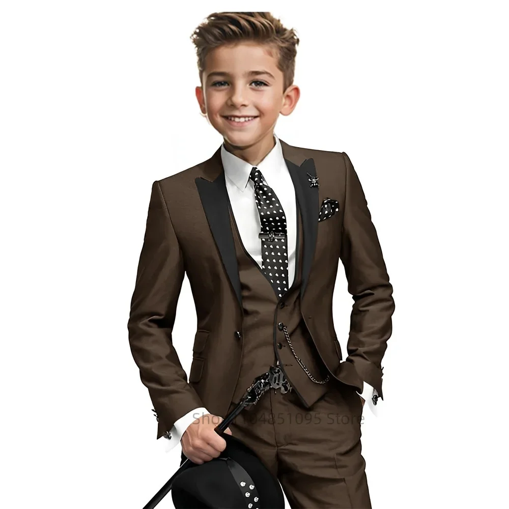 Green Boys Suit 3 Piece Set Fashion Design Jacket Pants Vest Wedding Kids Tuxedo Formal Graduation Outfit Stage Performance Suit