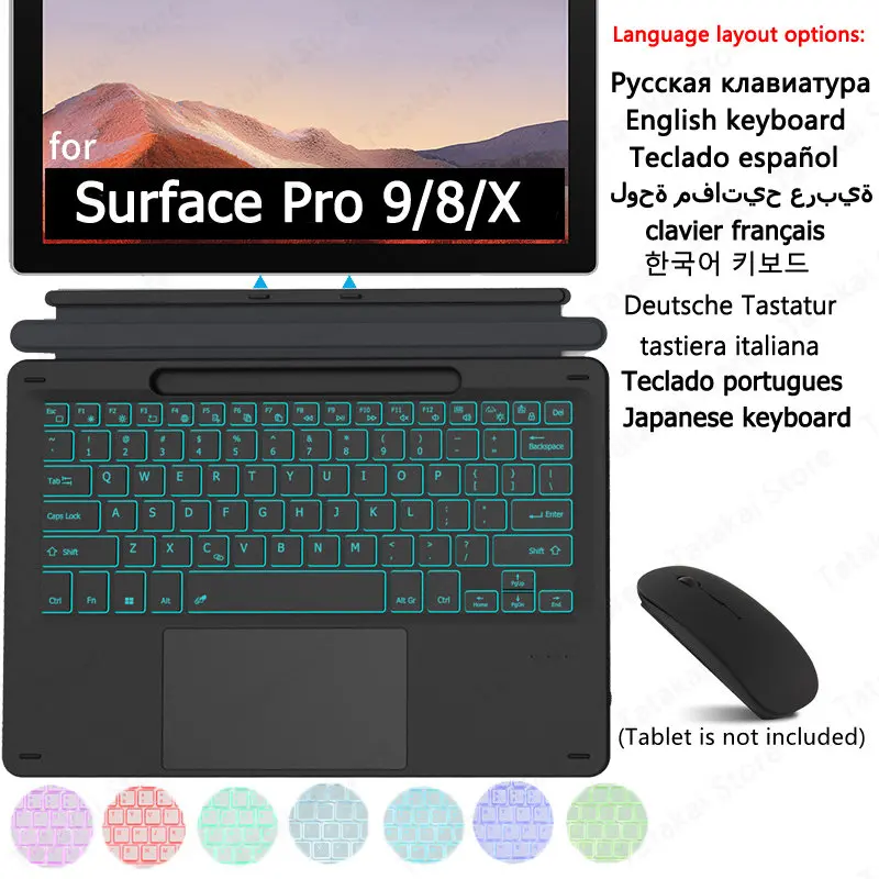 Tastiera Retroilluminata Touchpad Per Tastiera Microsoft Surface Pro 9 Per Tastiera Surface Pro 8/X Arabo Russo Spagnolo Coreano