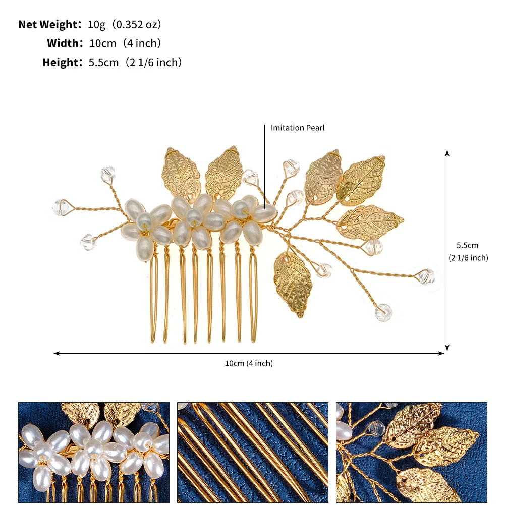 Goldene Mode handgemachte Kristall Perle Blume Haar Kamm Luxus Metall Seite Haar Clips Braut Platte Haar Kopfschmuck Schmuck – Detail 21