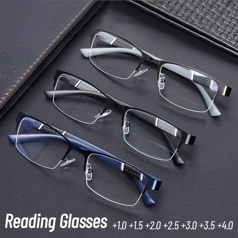 

Metal Half Frame Reading Glasses HD TR90 Farsighted Eyeglasses Men Business Eyewear Diopter 0 +1.0 +1.5 +2.0 +2.5 +3.0 +3.5 +4.0