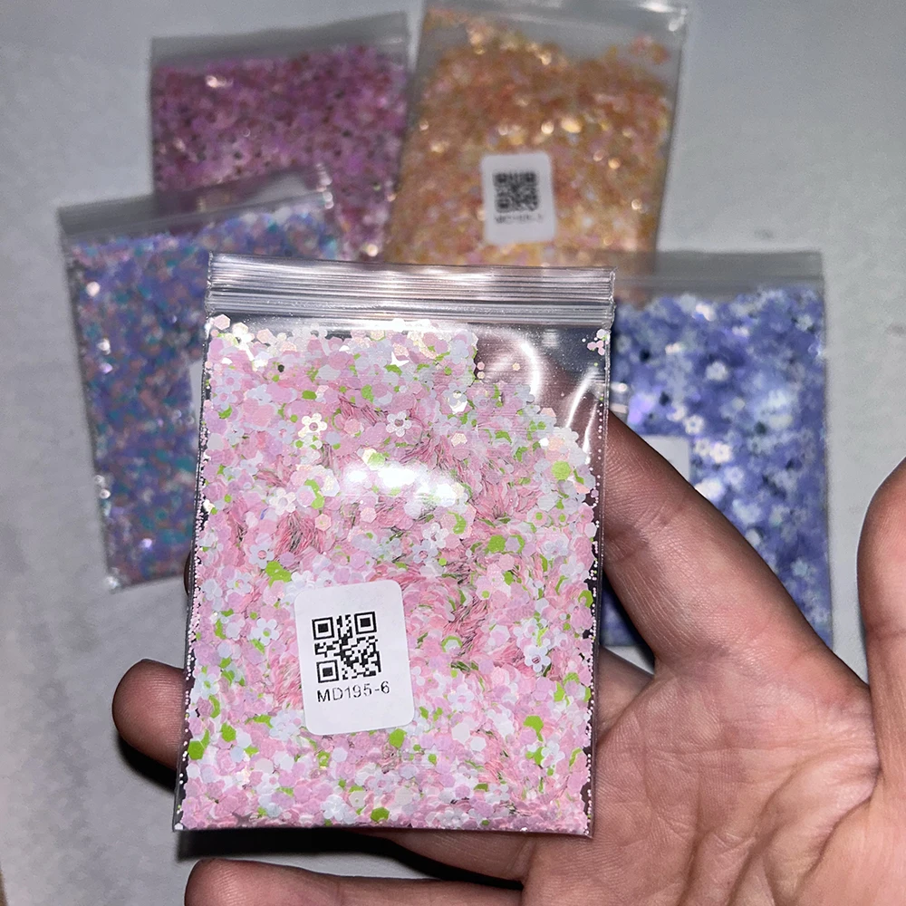 

20g/Bag Cherry Blossoms Nail Sequins Makaron Color Mixed Chunky Glitter Round/Flower/Star/Hexagon Nail Art Polish Gel Accessorie