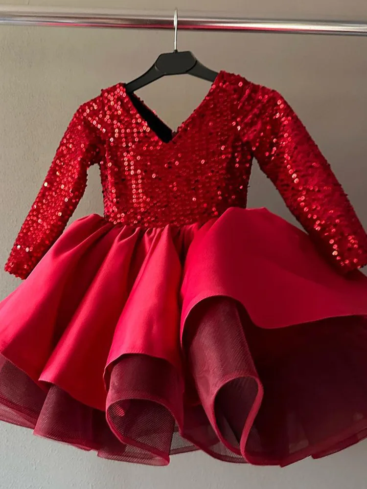 

Sequins Wine Red Little Baby Girls Evening Dresses Infant Ball Gown Kids Birthday Party Puff Christmas New Year Children Clothes