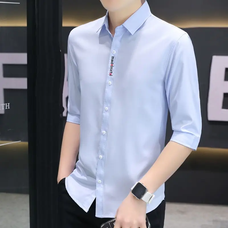 Fashion Lapel Button Loose Letter Embroidery Shirts Men's Clothing 2024 Spring Summer New Casual Tops All-match Business Shirt