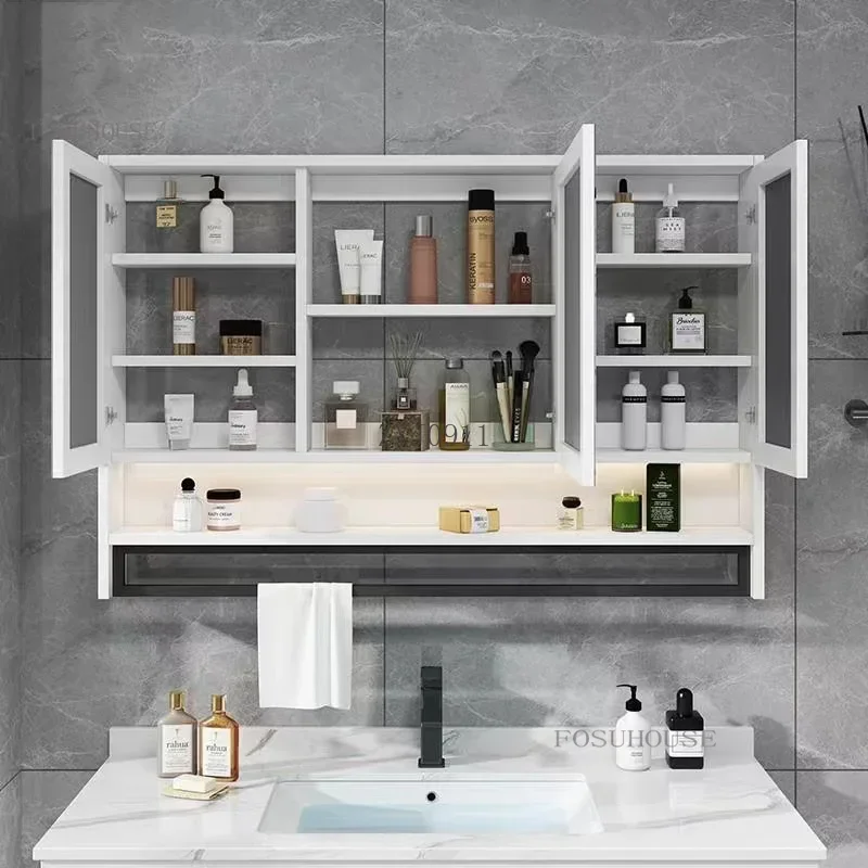 Solid Wood Bathroom Mirror Cabinet Homestay Hotel Wall-mounted Smart Cabinets Apartment Storage Shelf with Vanity Mirror p