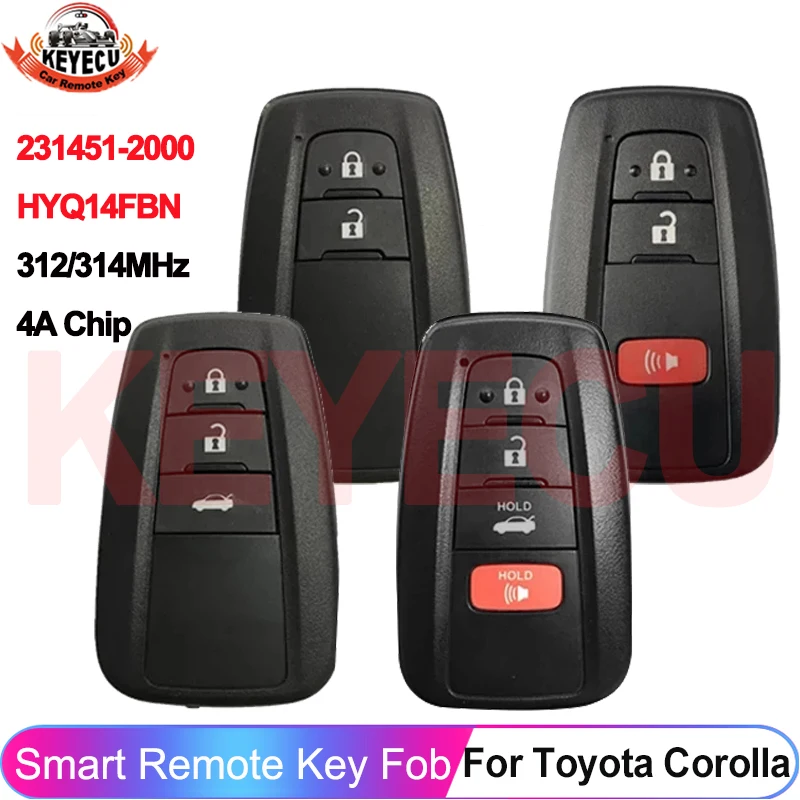 KEYECU Smart HYQ14FBN 231451-2000 Proximity Remote Key 4A Chip 312/314 MHz Für Toyota Corolla Cross Brasilien 2019 2020 2021 2022