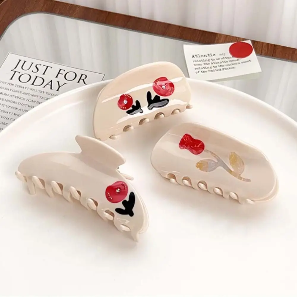 Sweet Rhinestone Rose Flower Hair Claw Hairpin Barrette Acetic Acid Shark Clip Headwear Geometry Back Head Hair Grab Summer