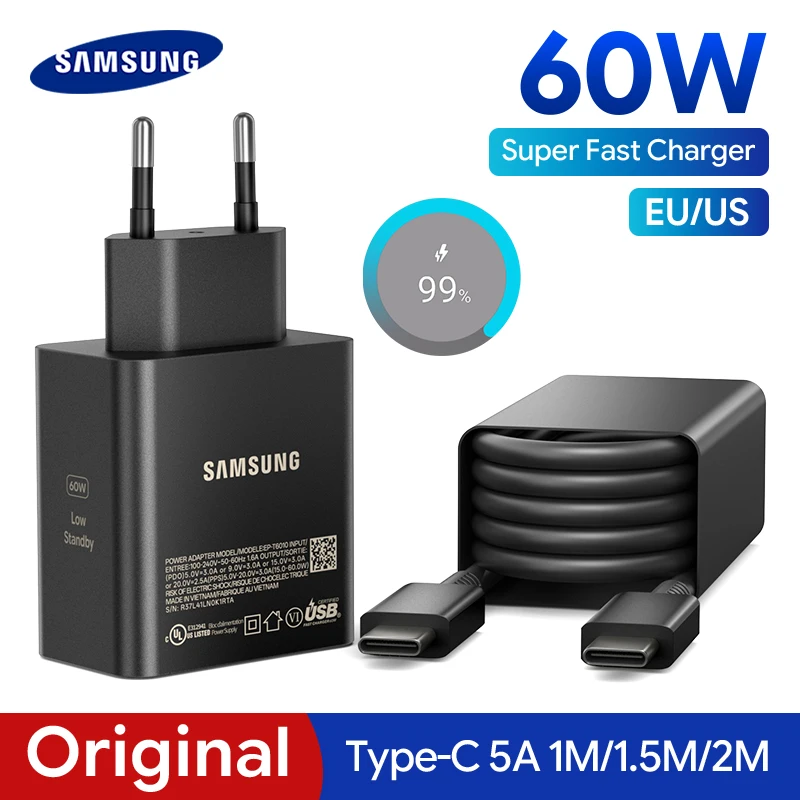 Original Samsung 60W Charger Fast Charging EU US Adapter Type C Cable Galaxy S26 Ultra S25 FE S24 Ultra S23 S22 S21 A56 A55 A57 1