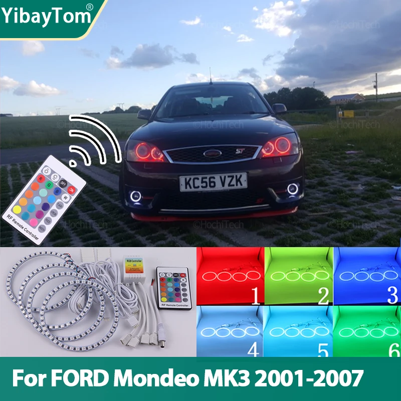 

Bright Retrofit RGB multi-colored RF Remote Control Halo Rings DRL LED Angel Eyes Kit For FORD Mondeo MK3 2001-2007 Accessories