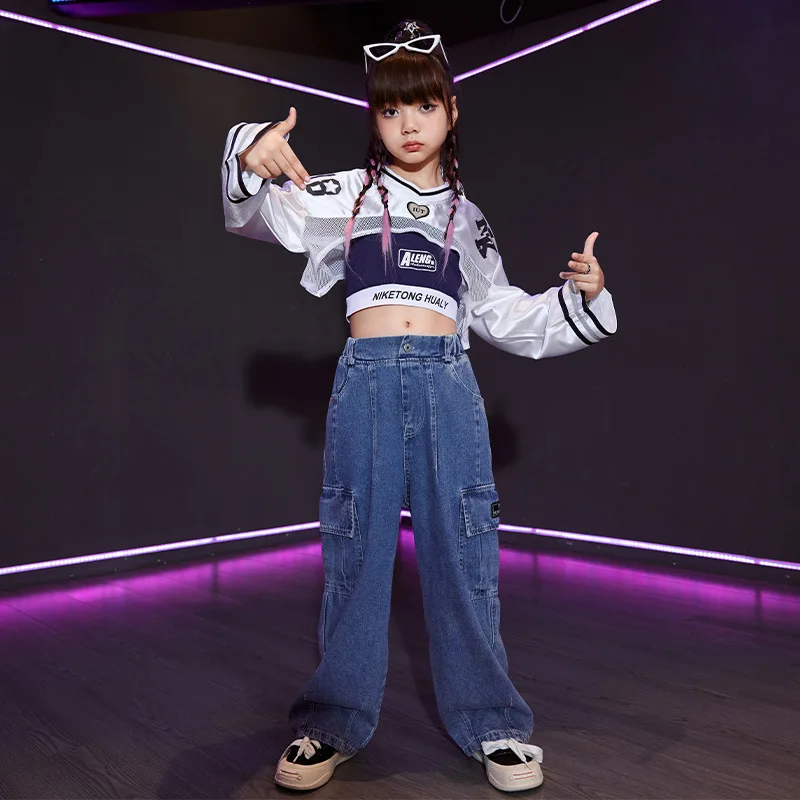 Teenage Jazz Dance Costume Girls Hip Hop Clothes Kpop Stage Outfit Exposed Navel Runway Show Clothing