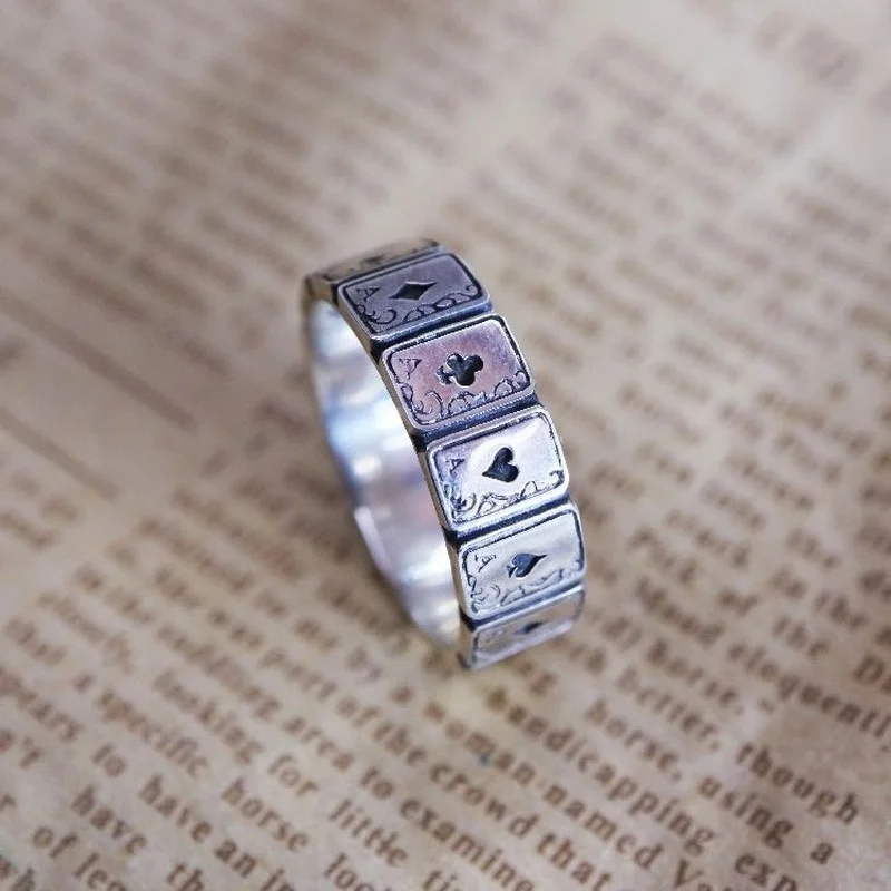 925 silver playing card shape ring hip hop exaggerated dance party birthday gift men and women jewelry silver rings silver ring