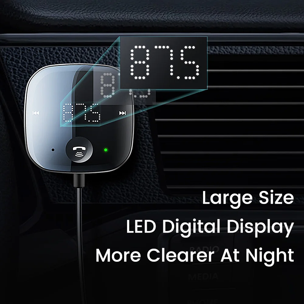 Anchtek Bluetooth 5.0 차량용 오디오 송신기 핸즈프리 무선 FM 송신기 LED 디스플레이 자동 AUX 오디오 수신기 MP3 플레이어 키트