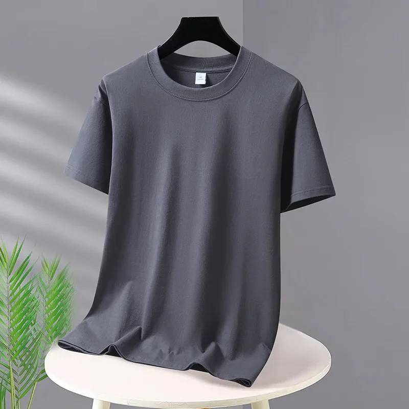 T-shirt da uomo 2025 estiva oversize in cotone, casual, di alta qualità, a maniche corte, tinta unita, top sportivo basic - immagine 4