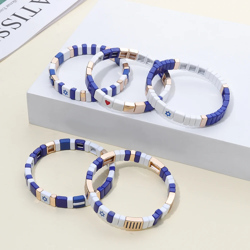 2024 New Design Nation Bracelet For Patriot Bracelet Handmade White and Blue Beaded Bangle For Women Boho Jewelry Star Charm Jew