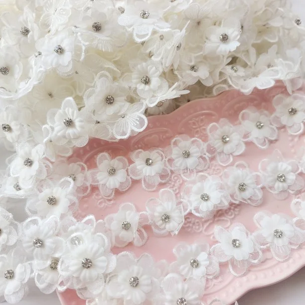 

4.3CM Wide 3D Pleated Beaded Flower Lace for Fringed Trim Party Wedding Dress Curtains Decor Patches Sewing Accessories African