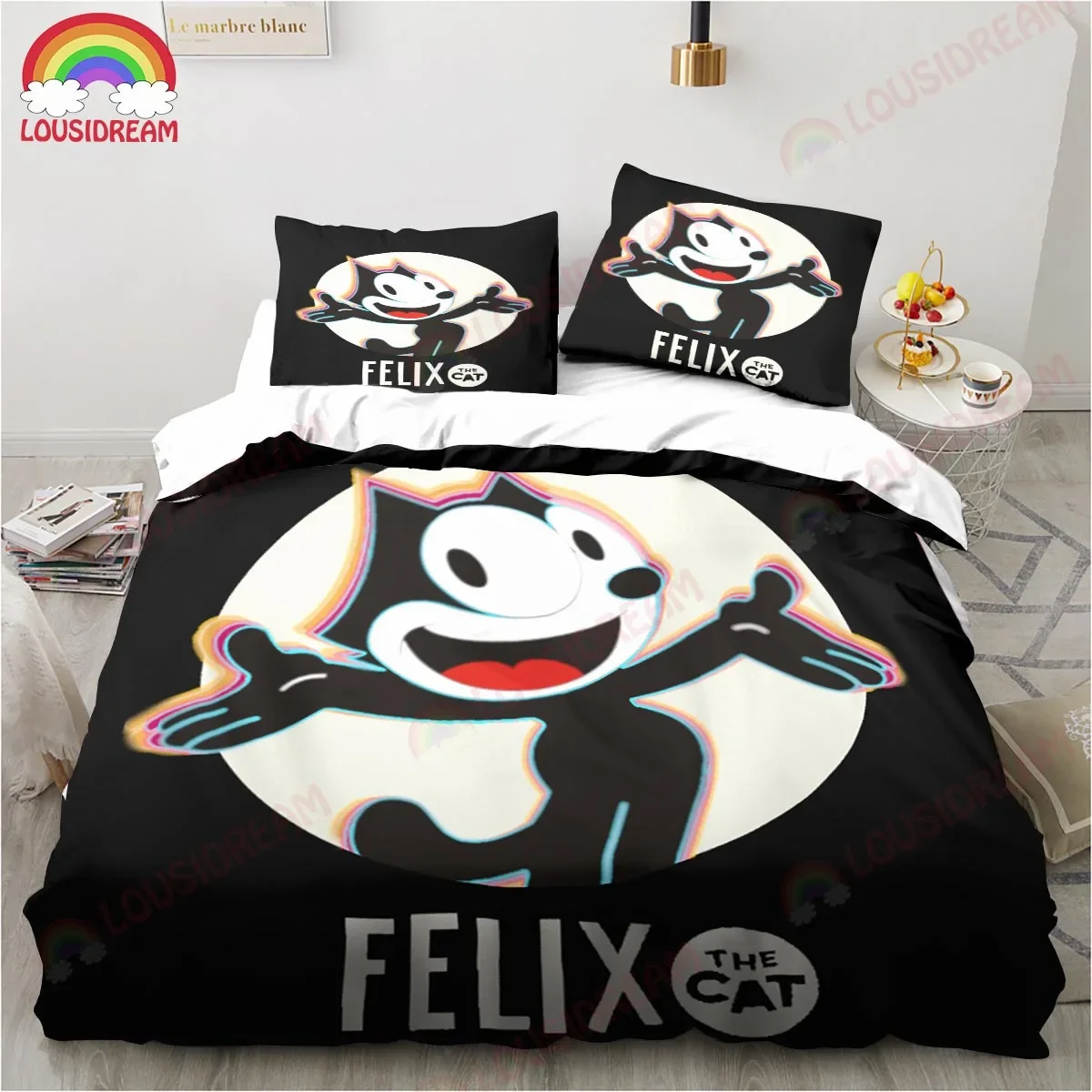 

Kawaii Cute F-Felix Cat Cartoon Bedding Set Sheet Set King Twin Double Child Bedding Set Mircofiber or Polyester Duvet Cover