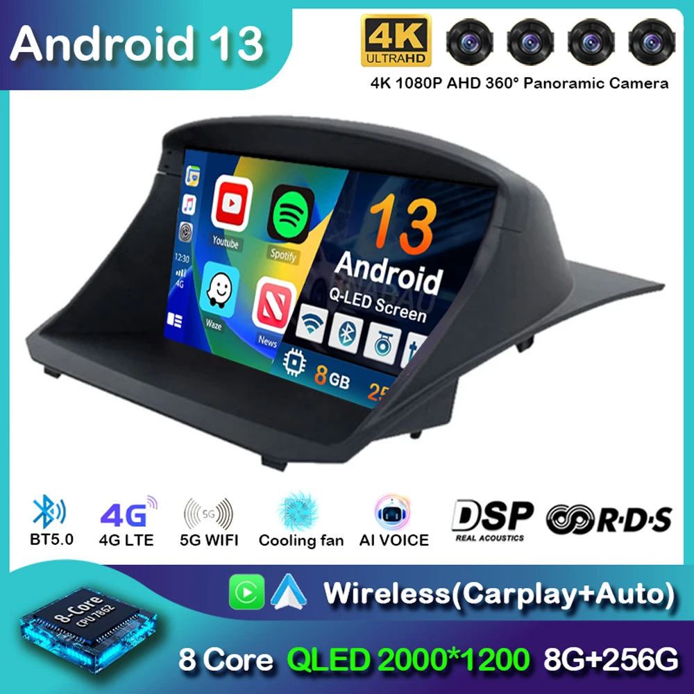 

Автомагнитола Carplay для Ford Fiesta 2009-2017, Android 13, GPS-навигация, мультимедийный видеоплеер, стерео 360, головное устройство с камерой