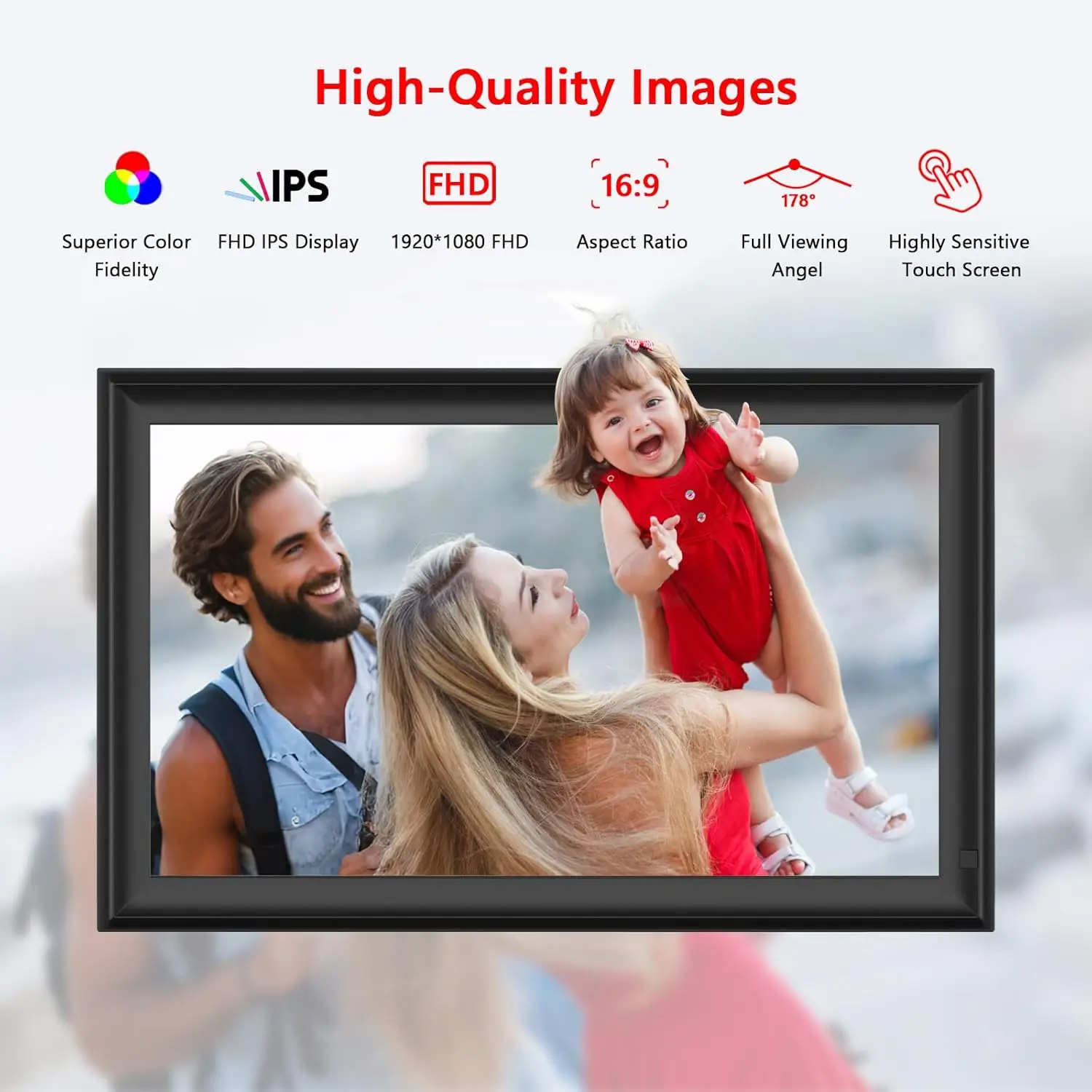FRAMEO WiFi Digital Picture Frame 32GB Smart 15.6 Inch Digital Photo Frame FHD IPS Touch Screen,Wall-Mounted, Auto-Rotate Easy S
