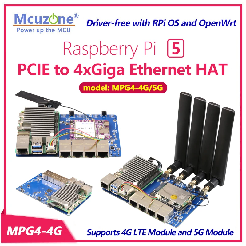 

Фонарь, Raspberry Pi 5 PCIE на 4xgiga Ethernet HAT, используйте переключатели для расширения четырехканального Gigabit Ethernet; Операционная система openwrt без драйвера