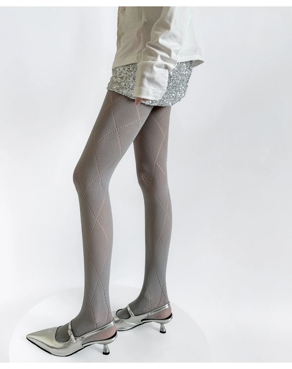Damen Vintage Diamant-Netzstrumpfhose, Transparente Argyle-Strumpfhose, Atmungsaktive Sommerstrümpfe Lolita, Tägliches Tragen, Party, Freizeitoutfits – Detail 8
