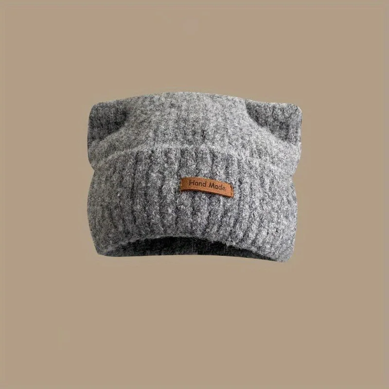 Woman Bonnet Solid Color Warmth Hat Winter Cute Cat Ear Earflap Knitted Hat Thicker Ear Protection Soft Street Beanie Hat 5