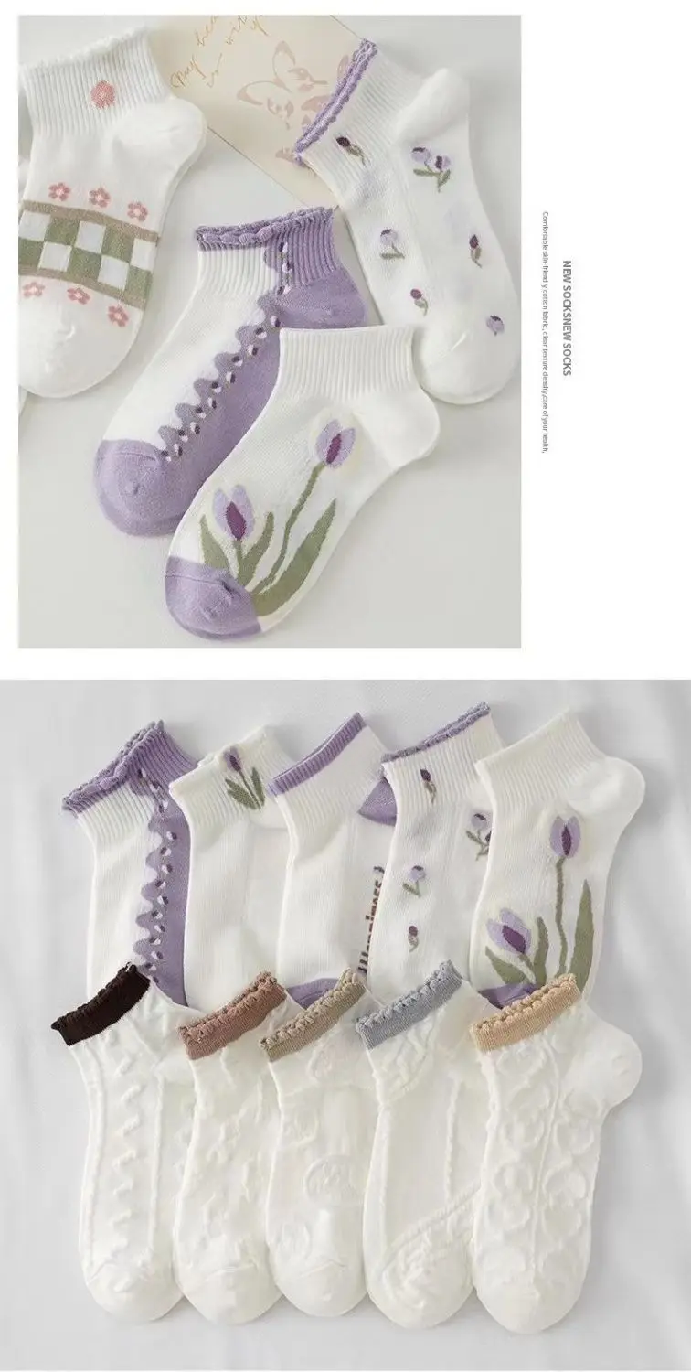 5 Paar 1 Los Frauen Socken Pack Student Mädchen Lolita Skate Calcetines Mujer Set Dünne Nette Kawaii Sommer kurze Niedrige Röhre Söckchen – Detail 7