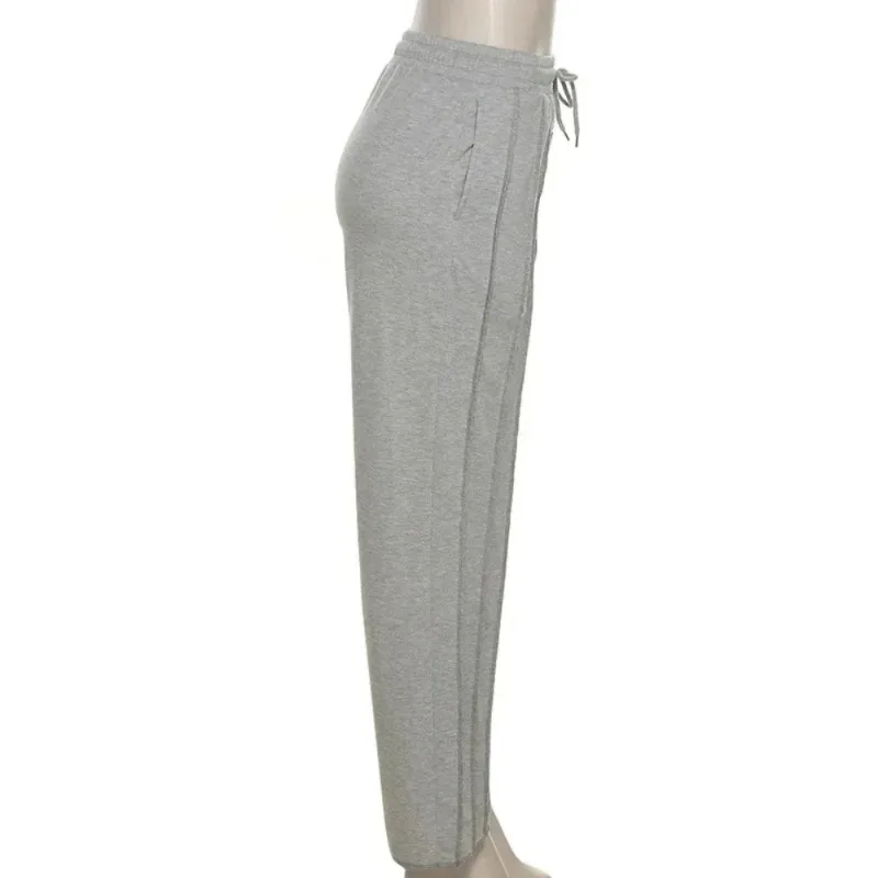 Deeptown Gray Sweatpants Women Hippie Baggy Striped Pleated Trousers Y2k Vintage Aesthetic Patchwork Joggers Casual Sports Pants