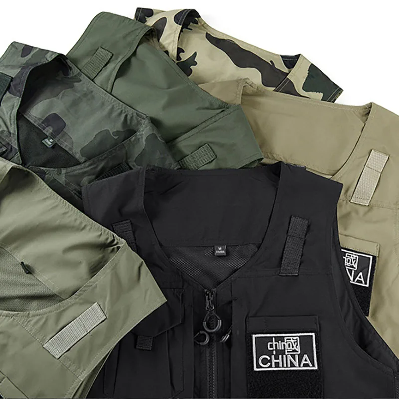 Many Pocket Work Sleeveless Jacket Male Mens Stand Up Collar Vest for Men Women Tactical Hiking Fishing Hunting Jackets