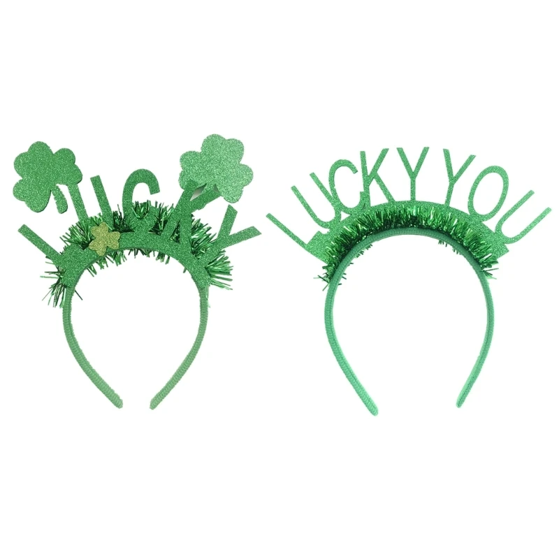 

Patricks Day Green Glitter Tinsel Headband Head Bopper Irish Party Lucky Shamrock Hair Hoop Costume Accessory